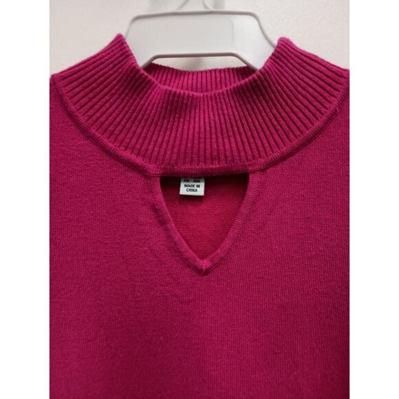 Susan Graver Womens Sweater Size 1X Hot Pink Cold Shoulder Mock Neck Keyhole - Picture 2 of 8